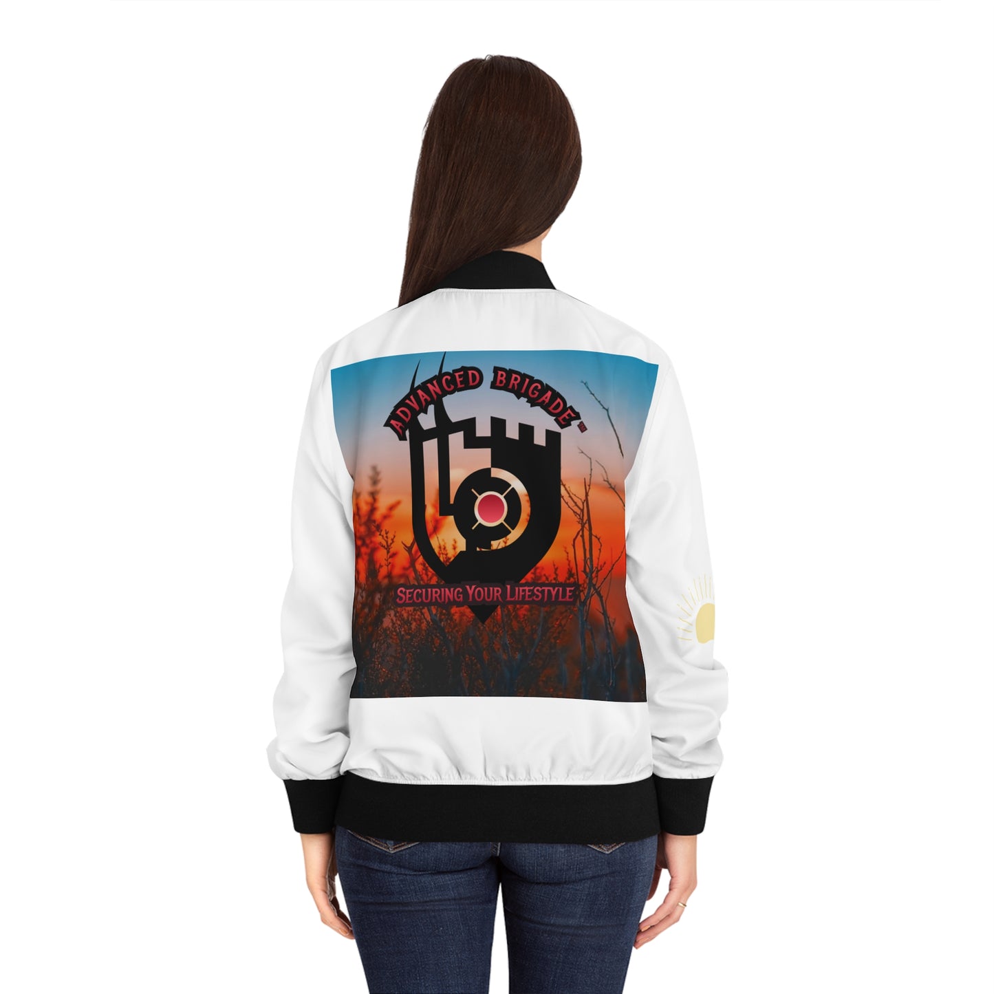 One Step at a Time Bomber Jacket — Sunrise Graphic Back Print