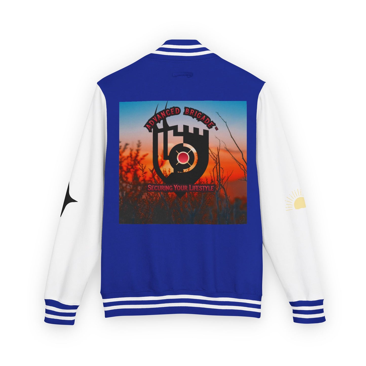Letterman Jacket — Retro Sunset Shield Logo Varsity Jacket