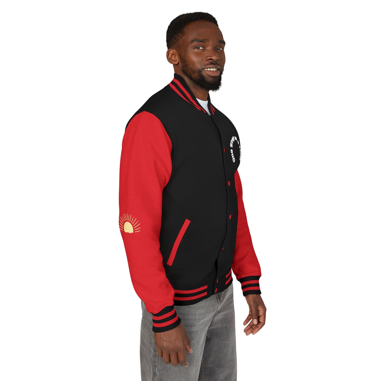 Letterman Jacket — Retro Sunset Shield Logo Varsity Jacket