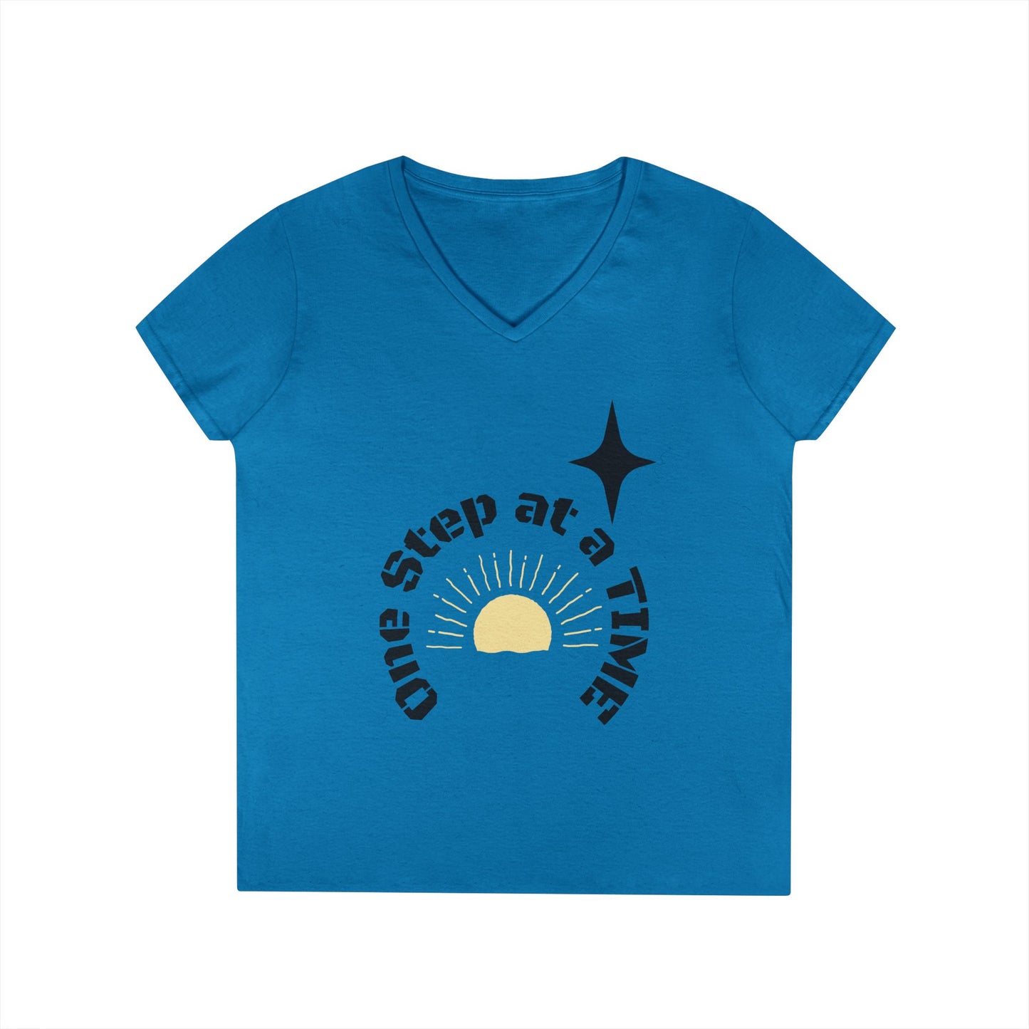 One Step at a Time V-Neck Tee — Inspirational Women’s Graphic T-Shirt