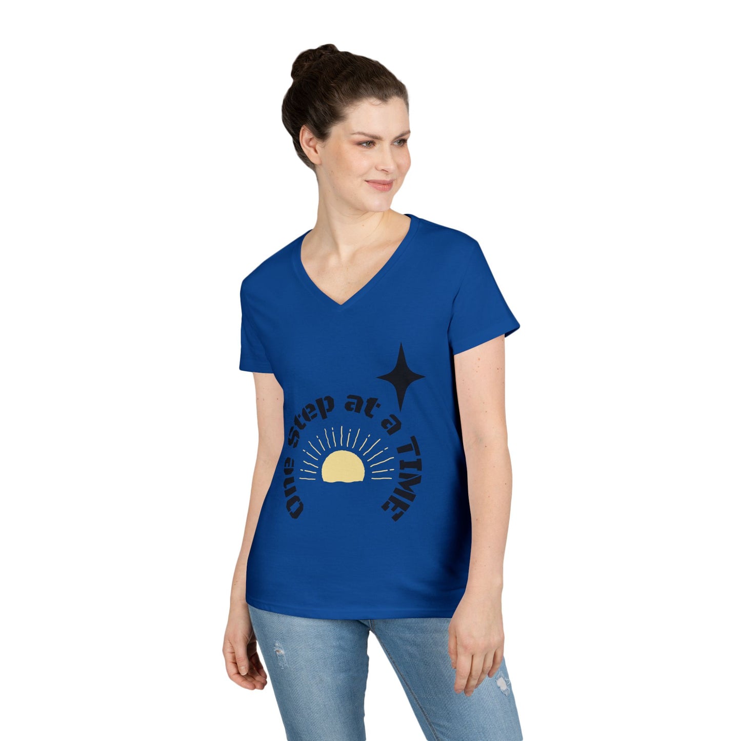 One Step at a Time V-Neck Tee — Inspirational Women’s Graphic T-Shirt