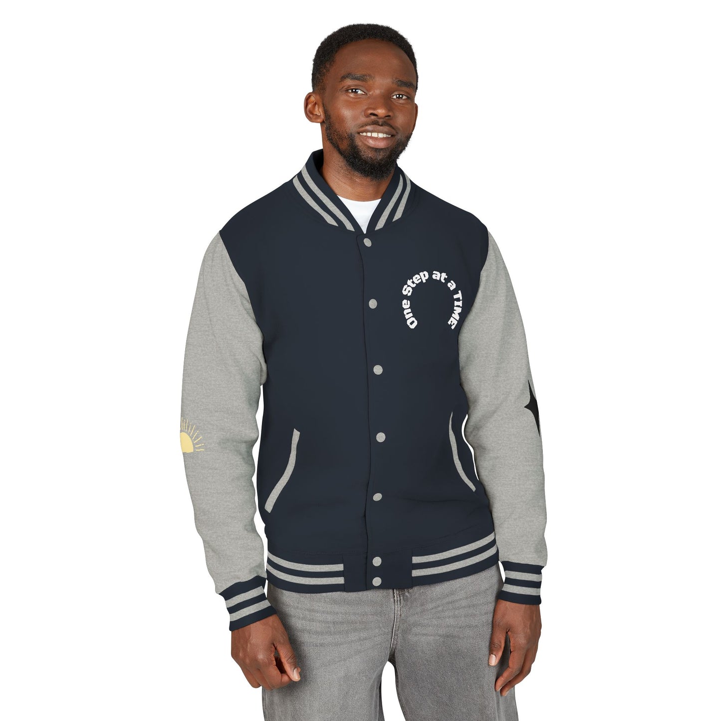 Letterman Jacket — Retro Sunset Shield Logo Varsity Jacket