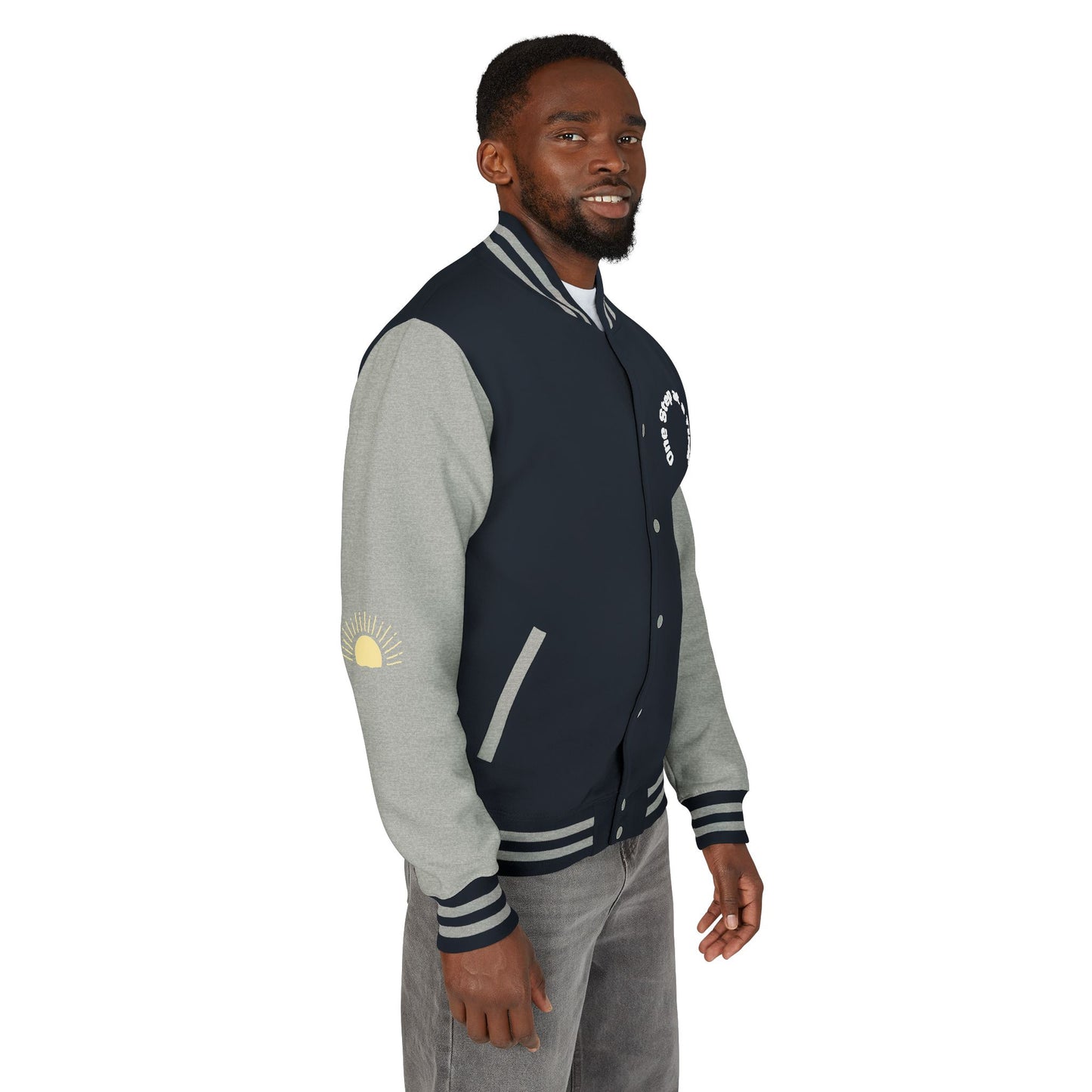 Letterman Jacket — Retro Sunset Shield Logo Varsity Jacket