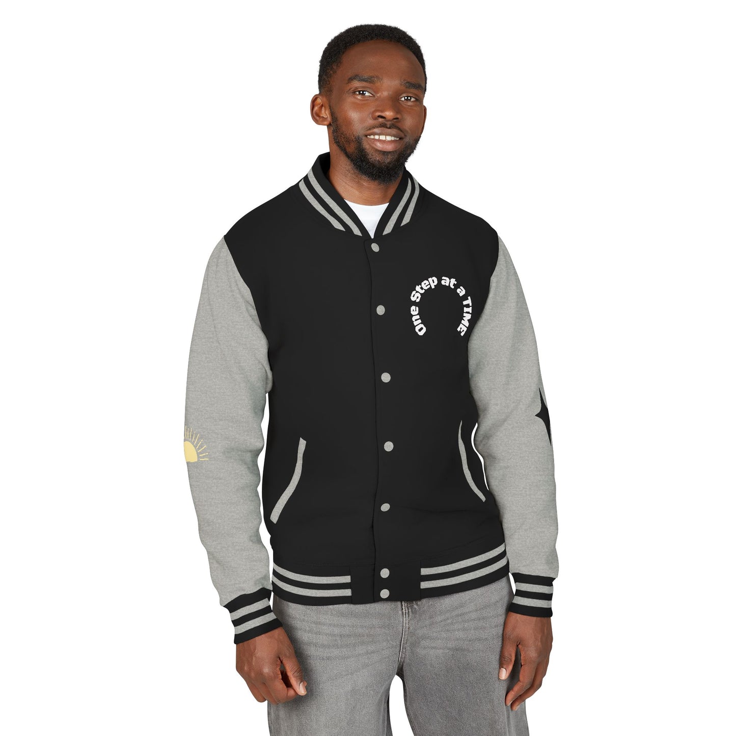 Letterman Jacket — Retro Sunset Shield Logo Varsity Jacket