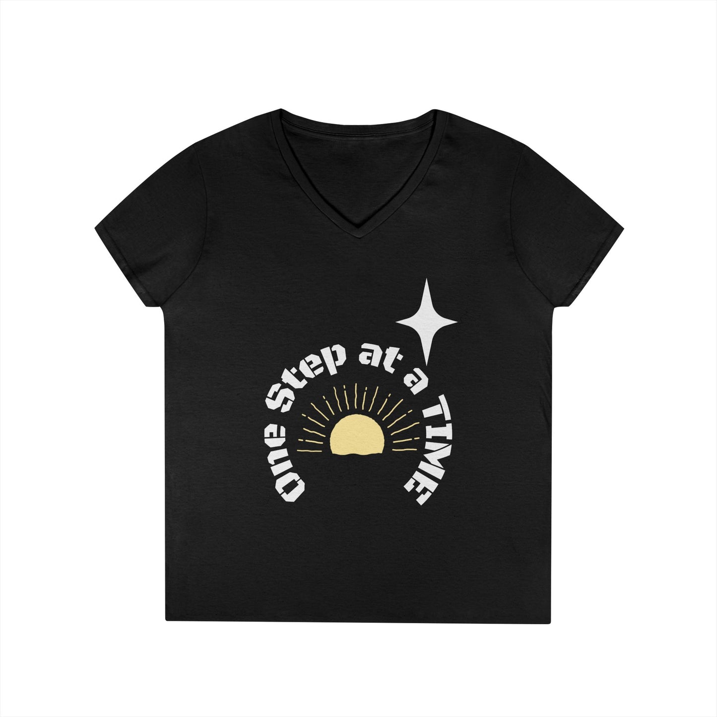 One Step at a Time V-Neck Tee — Inspirational Women’s Graphic T-Shirt