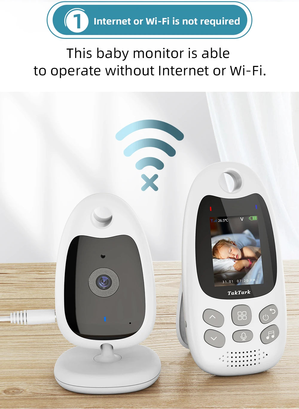 Wireless Video Baby Monitor 2.0 inch Color  Security Camera 2 Way Talk NightVision IR LED Temperature Monitoring with 8 Lullaby