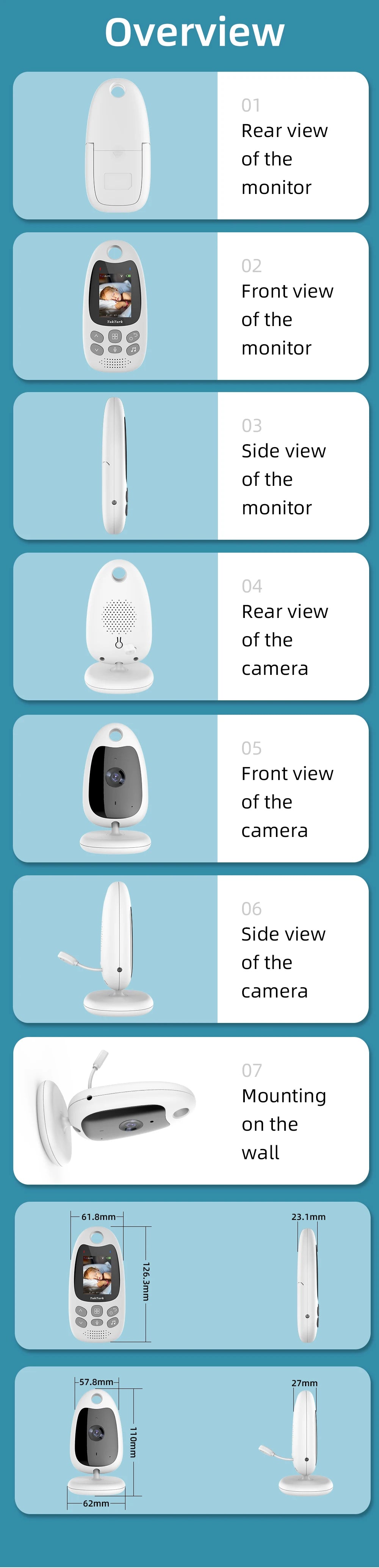 Wireless Video Baby Monitor 2.0 inch Color  Security Camera 2 Way Talk NightVision IR LED Temperature Monitoring with 8 Lullaby