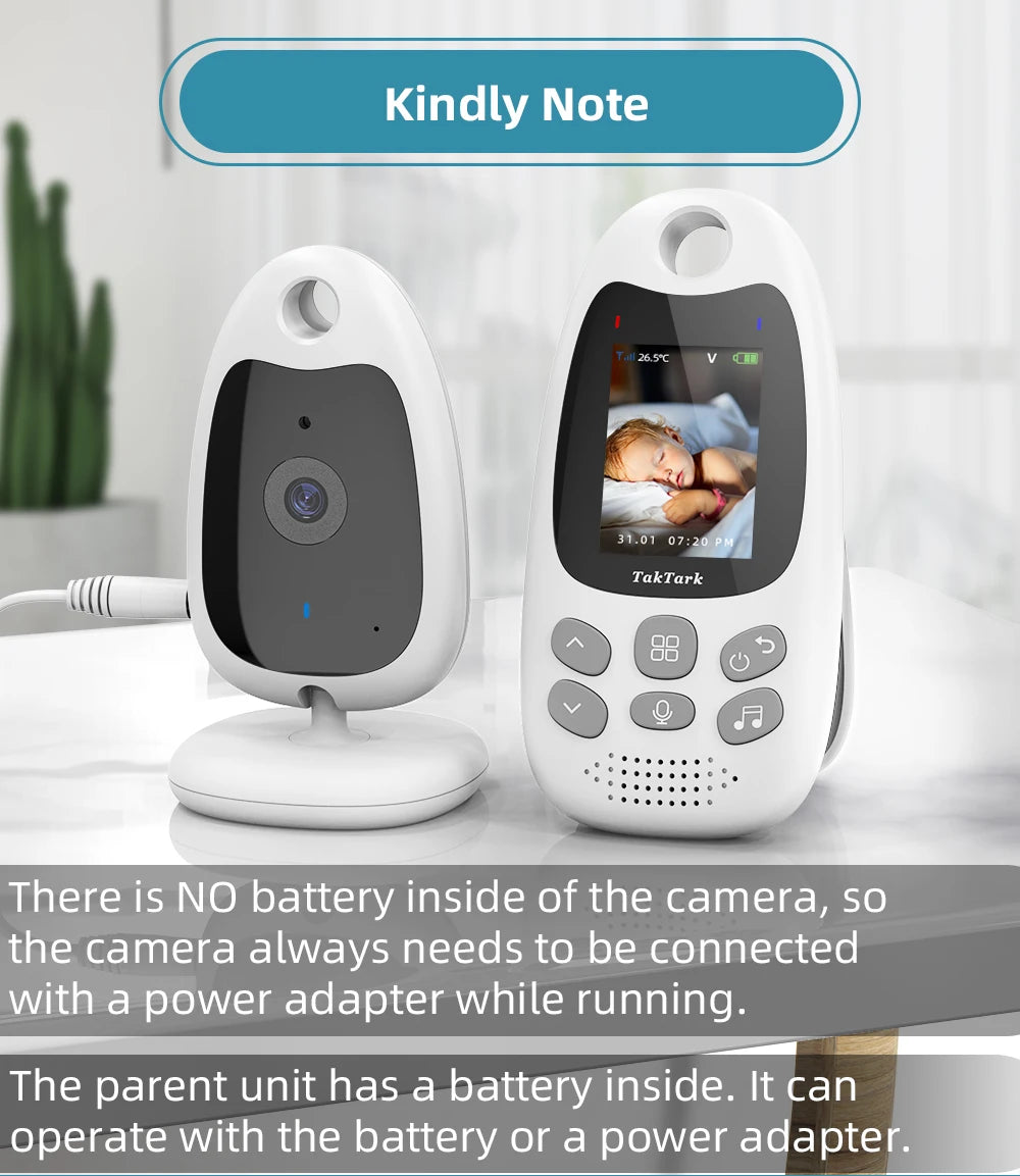 Wireless Video Baby Monitor 2.0 inch Color  Security Camera 2 Way Talk NightVision IR LED Temperature Monitoring with 8 Lullaby