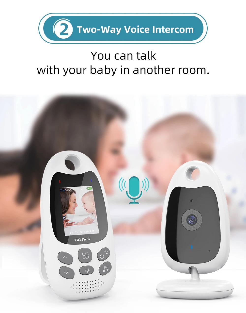 Wireless Video Baby Monitor 2.0 inch Color  Security Camera 2 Way Talk NightVision IR LED Temperature Monitoring with 8 Lullaby