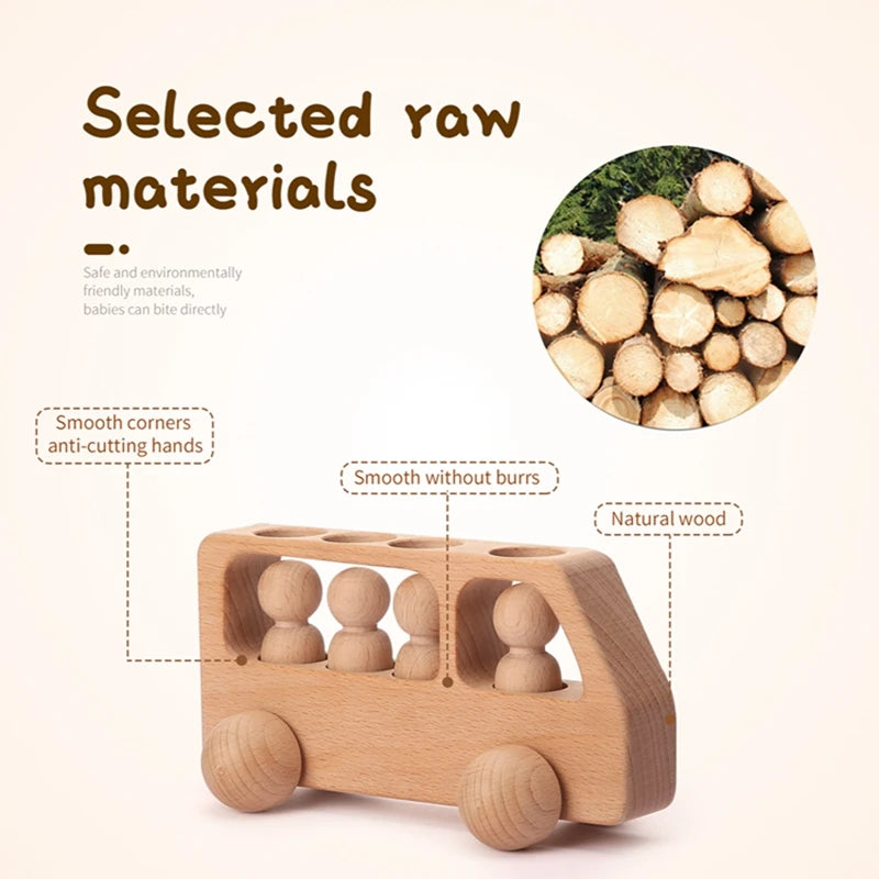 1Set Montessori Wooden Toys for Kids Baby Wooden Bus