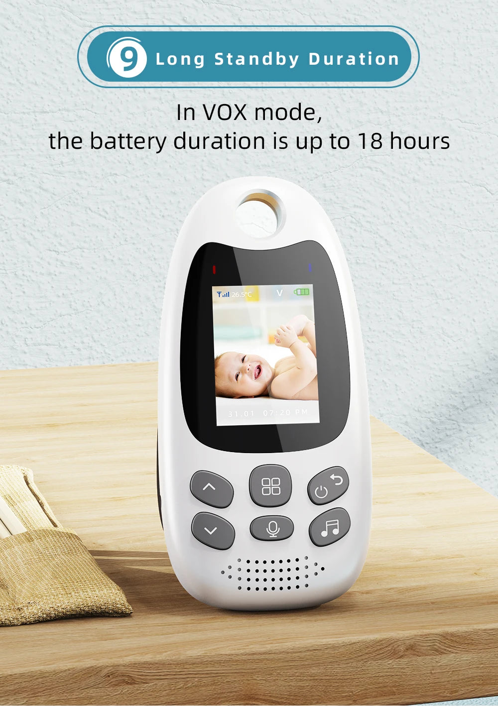 Wireless Video Baby Monitor 2.0 inch Color  Security Camera 2 Way Talk NightVision IR LED Temperature Monitoring with 8 Lullaby