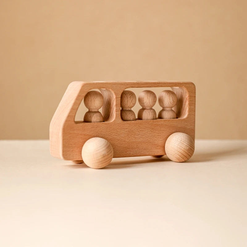 1Set Montessori Wooden Toys for Kids Baby Wooden Bus