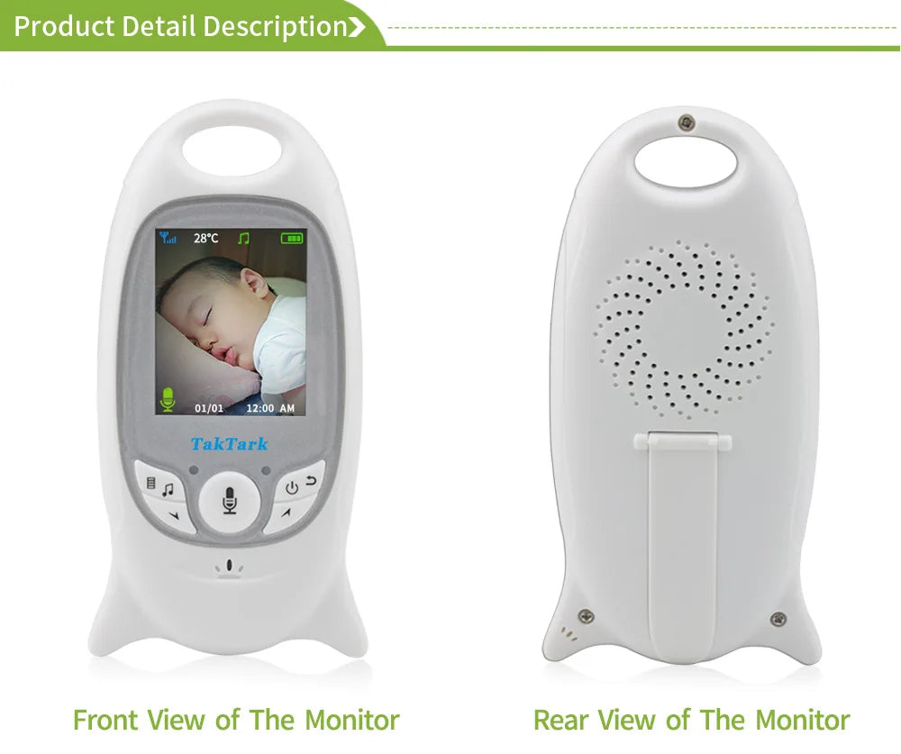 Wireless Video Baby Monitor 2.0 inch Color  Security Camera 2 Way Talk NightVision IR LED Temperature Monitoring with 8 Lullaby