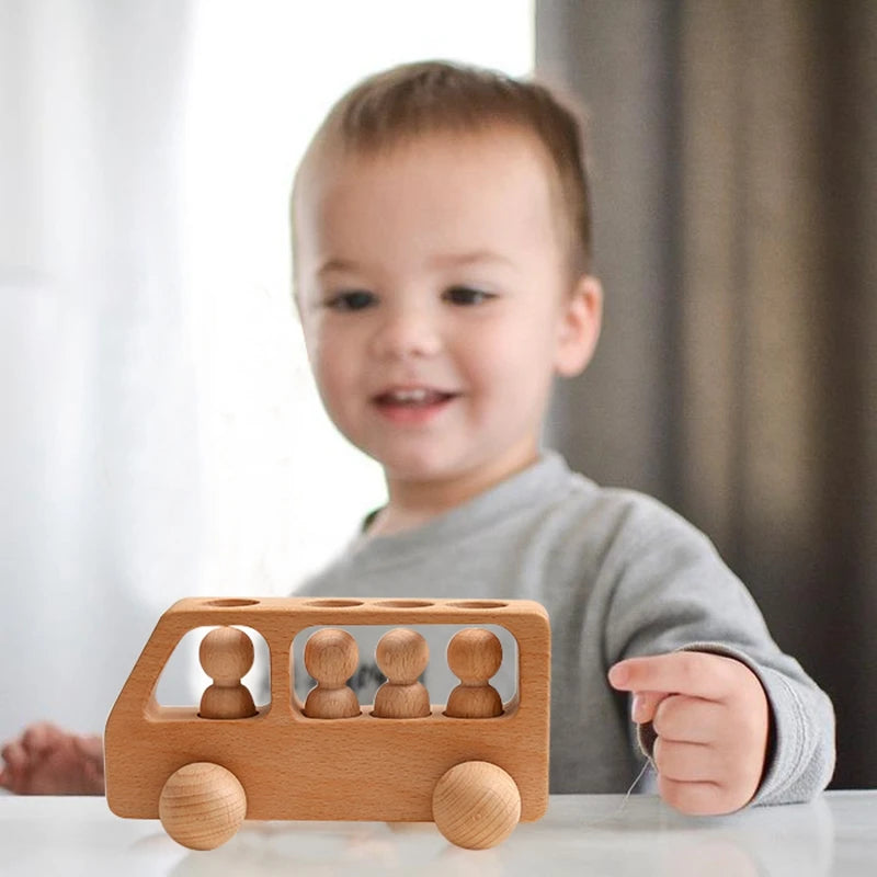 1Set Montessori Wooden Toys for Kids Baby Wooden Bus