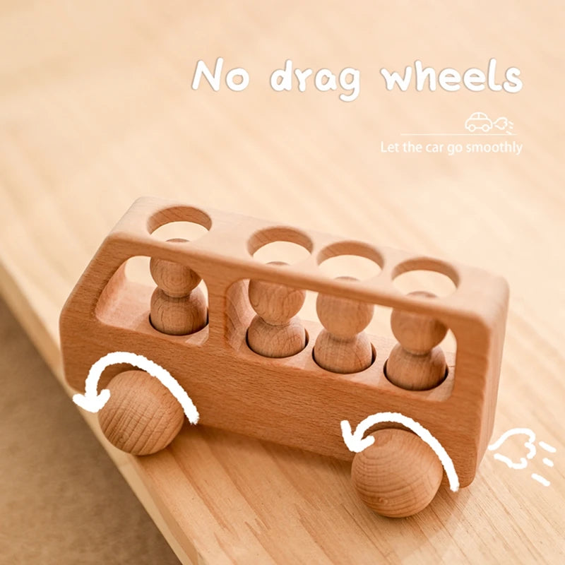 1Set Montessori Wooden Toys for Kids Baby Wooden Bus