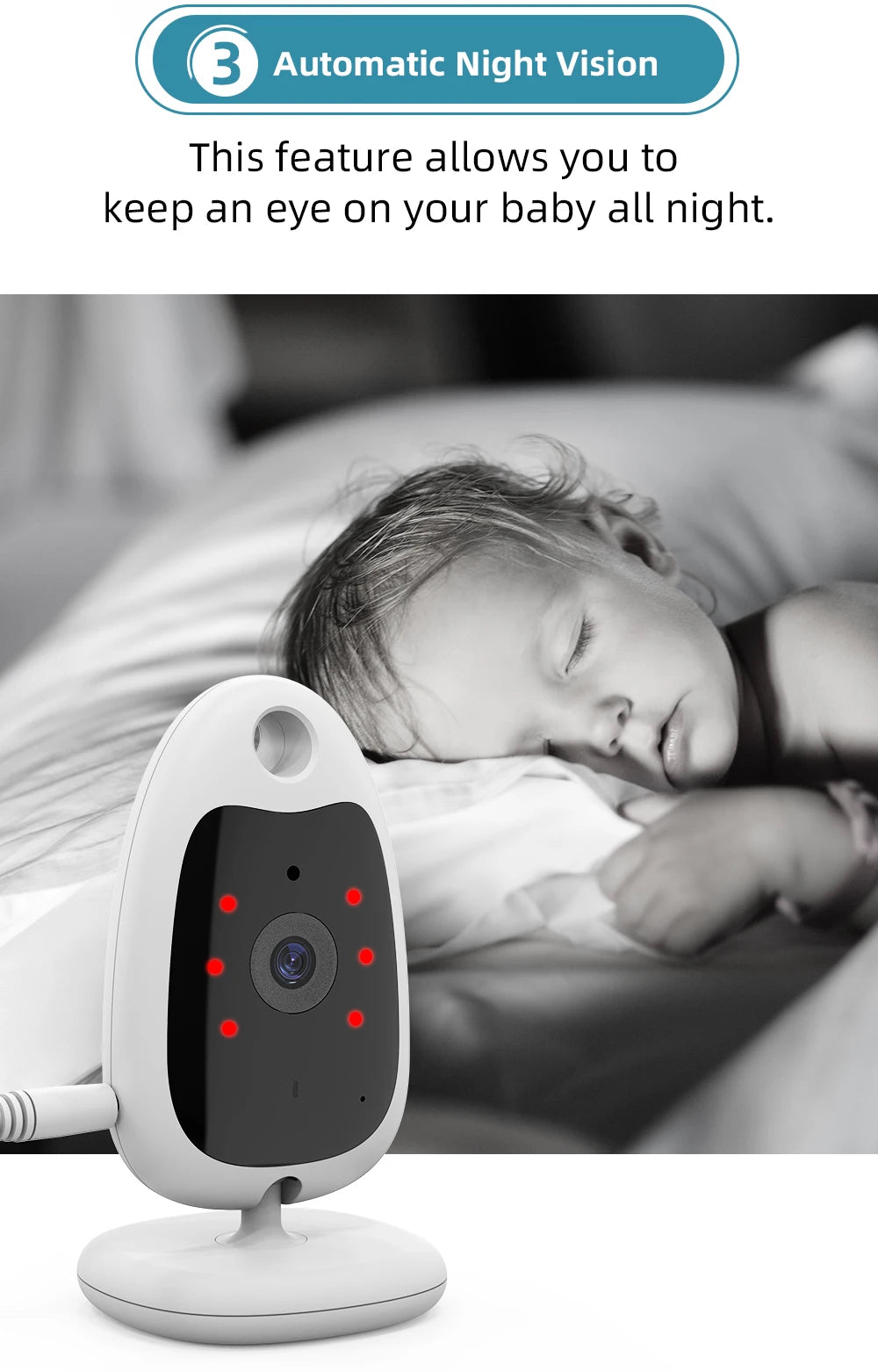Wireless Video Baby Monitor 2.0 inch Color  Security Camera 2 Way Talk NightVision IR LED Temperature Monitoring with 8 Lullaby
