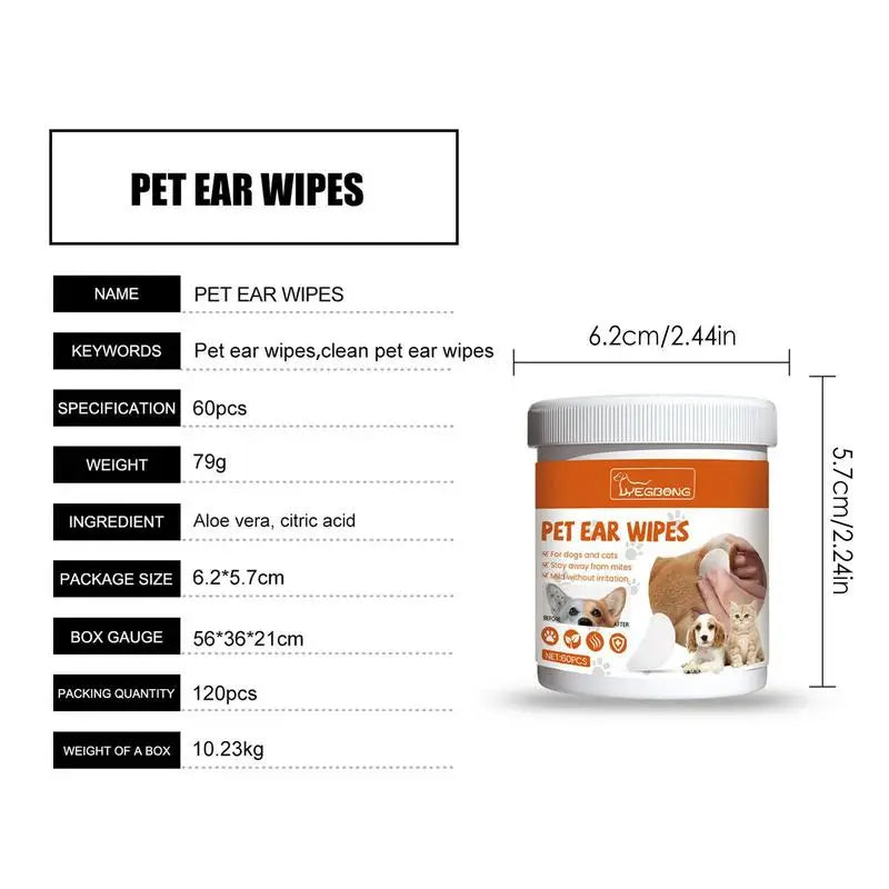 60pcs/1Box Pet Cleaning Wipes