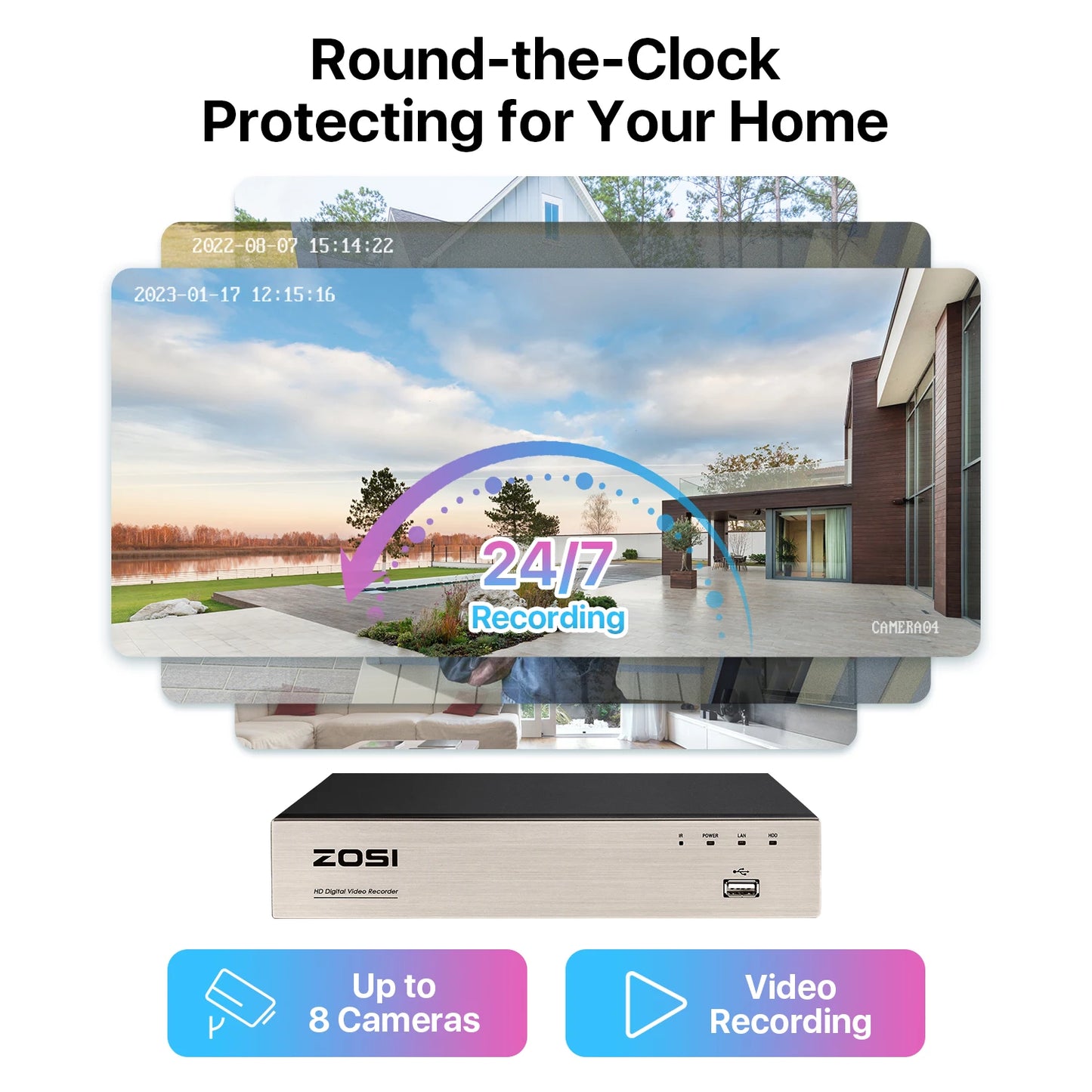 ZOSI 8CH CCTV System H.265+ 5MP Lite HD-TVI DVR kit 8 1080p 2MP Home Security Outdoor Night Vision Camera Video Surveillance Kit