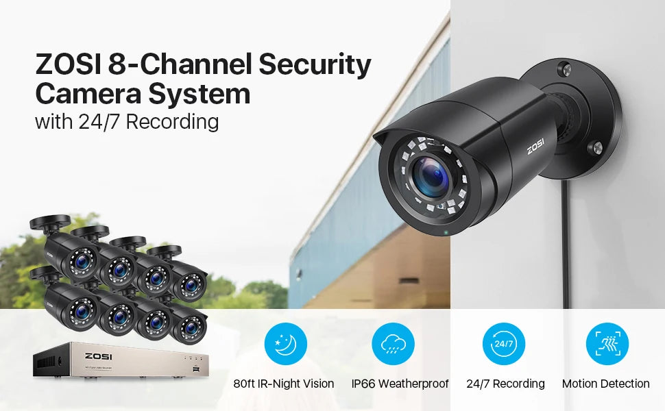 ZOSI 8CH CCTV System H.265+ 5MP Lite HD-TVI DVR kit 8 1080p 2MP Home Security Outdoor Night Vision Camera Video Surveillance Kit