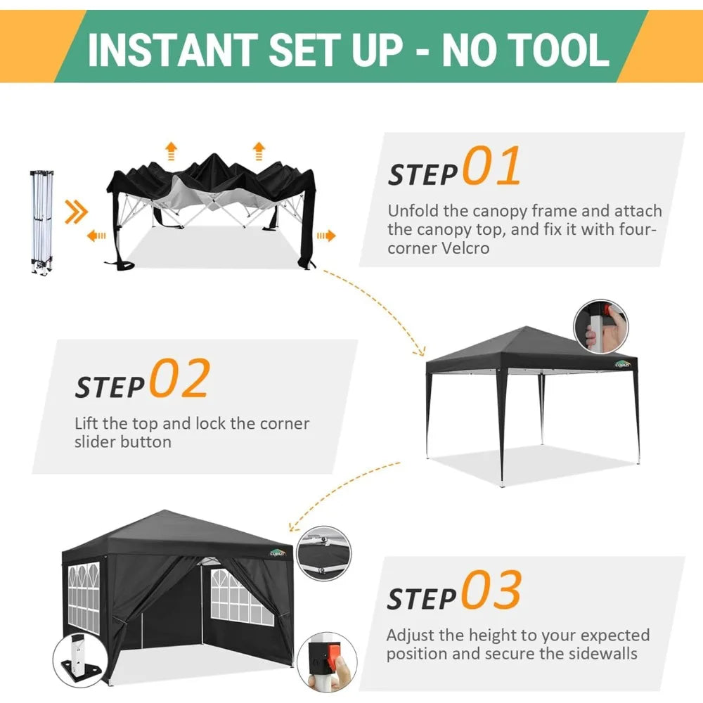 10x10 Pop Up Canopy Tent with 4 Sidewalls Black