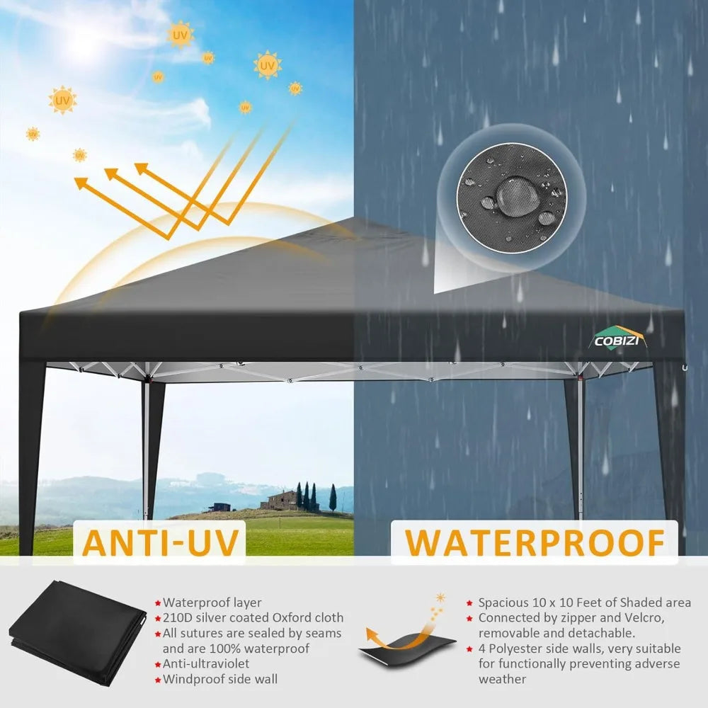 10x10 Pop Up Canopy Tent with 4 Sidewalls Black