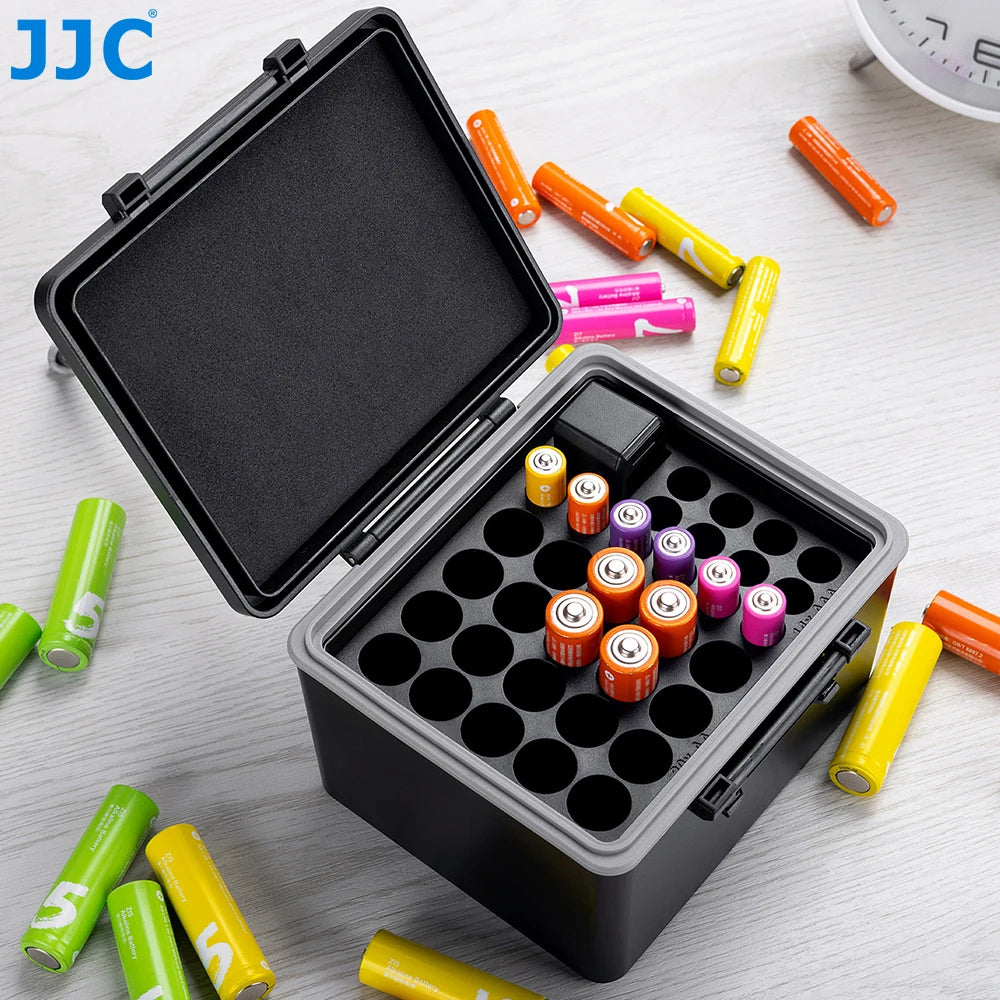 JJC Multi Slots 18650 Container AA AAA Battery Case Holder with Batteries Tester Waterproof Battery Storage Box Organizer Black