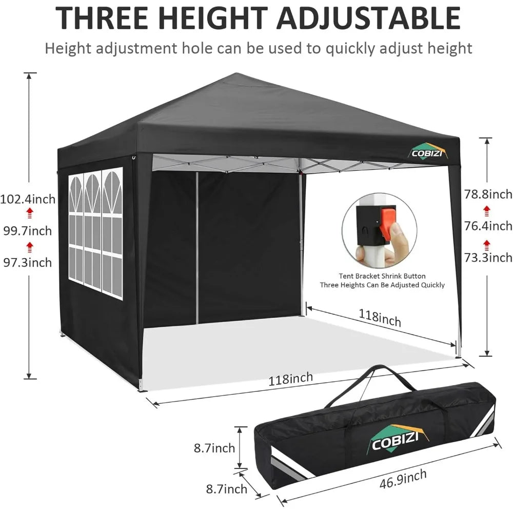 10x10 Pop Up Canopy Tent with 4 Sidewalls Black