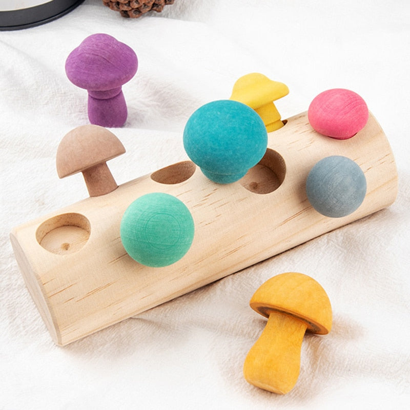 Montessori Wooden Rainbow Blocks Mushroom Picking Game