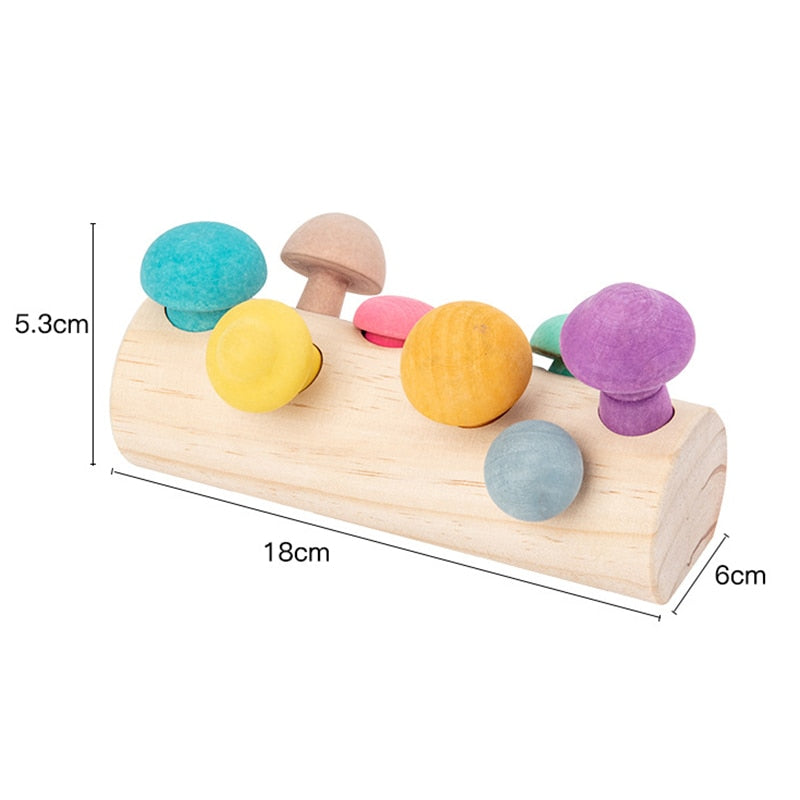 Montessori Wooden Rainbow Blocks Mushroom Picking Game