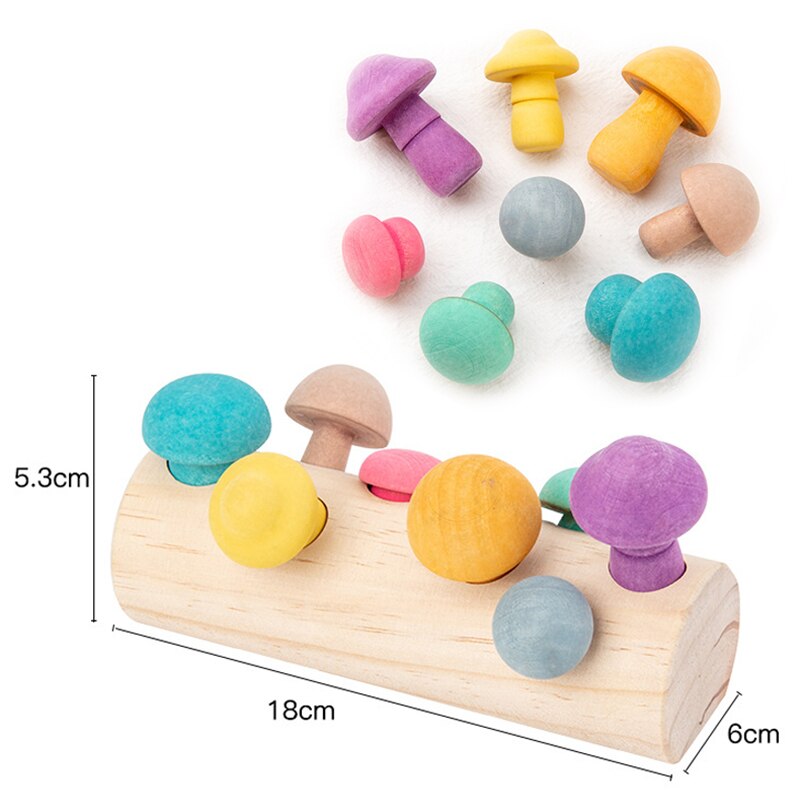 Montessori Wooden Rainbow Blocks Mushroom Picking Game